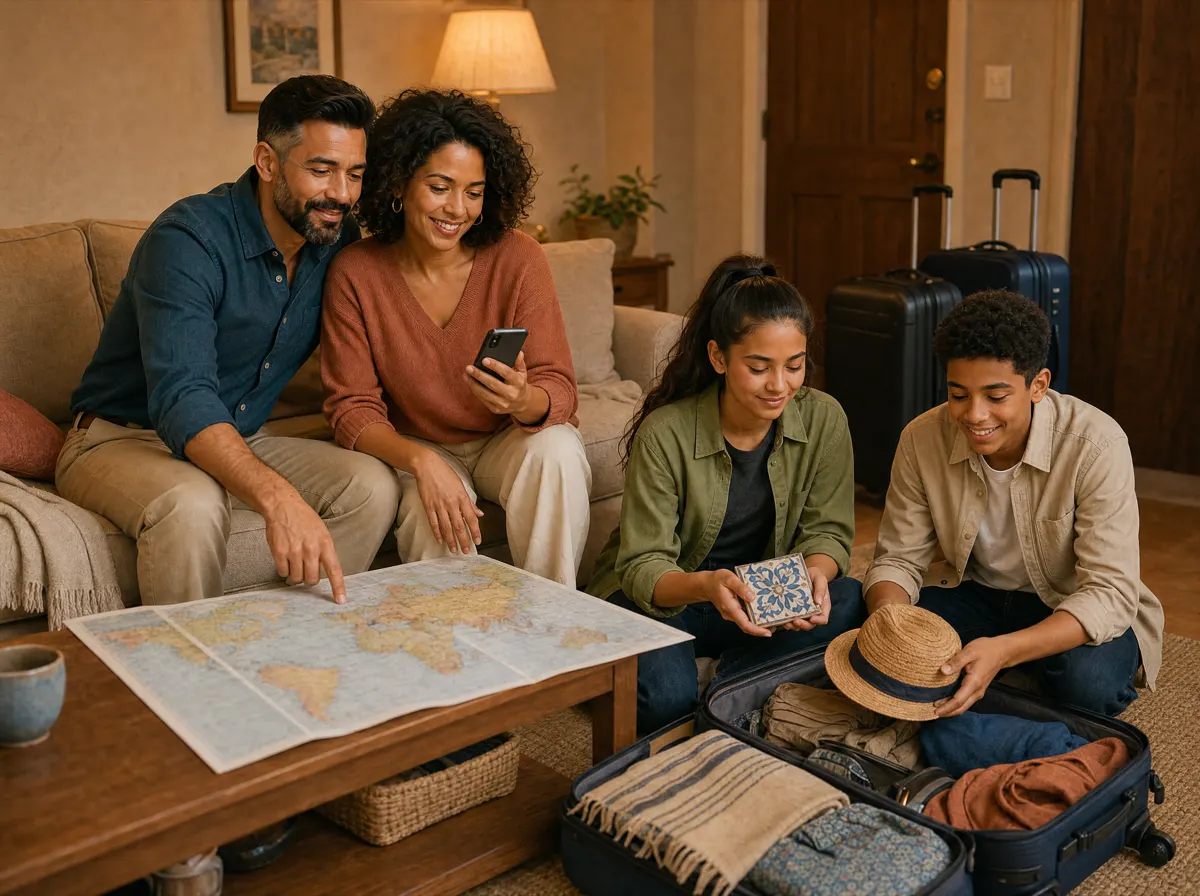 Une famille prépare son voyage